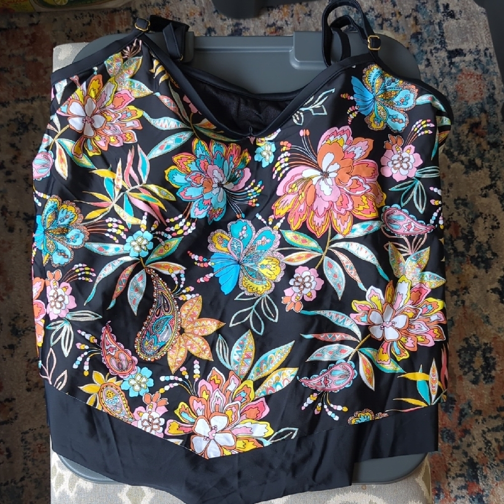 Manhattan Beachwear Black Swimsuit with Colorful Floral Design